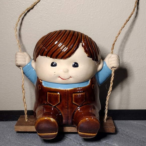 Vintage JSNY Taiwan Girl and Boy on a Swing Planters Set/2 - Picture 10 of 16